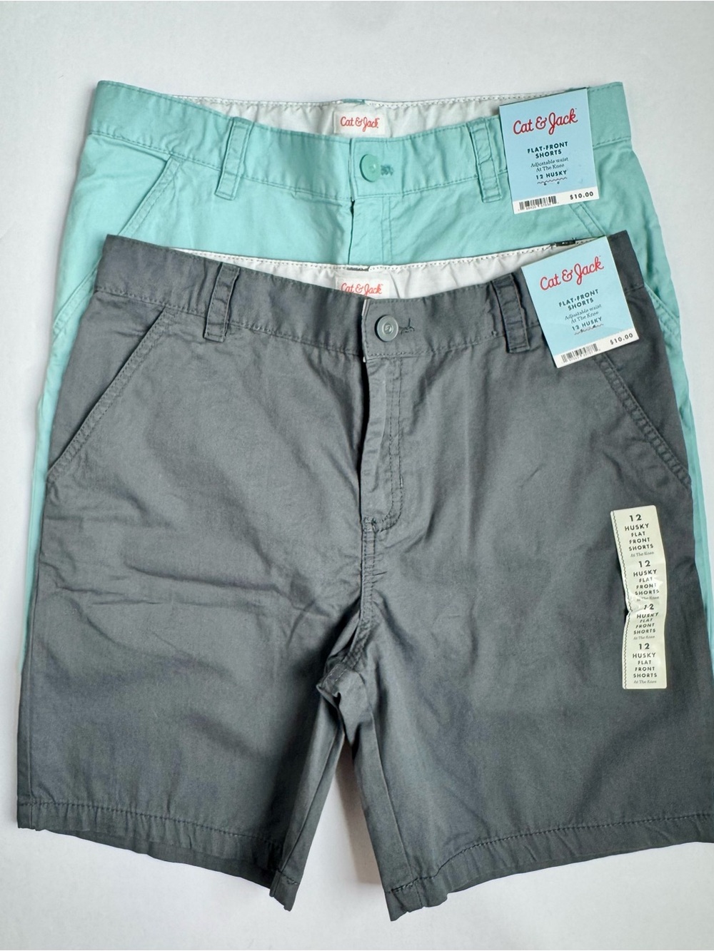 Cat & Jack Boys Two-Pack Flat-Front Shorts in Gray and Aqua/Mint 12 HUSKY